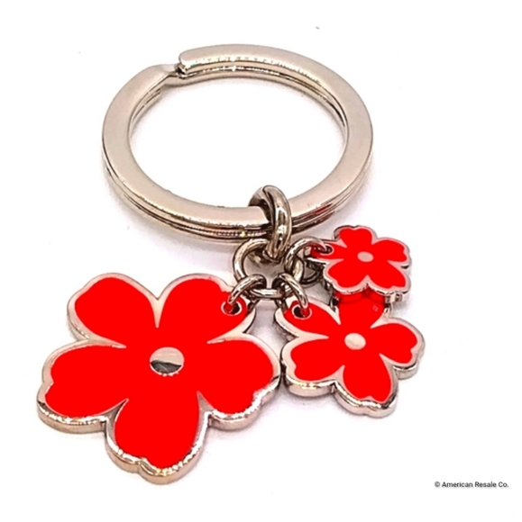 Rare Burberry Prorsum Red Flower Bloom Key Fob Keychain Purse Charm - Picture 1 of 7